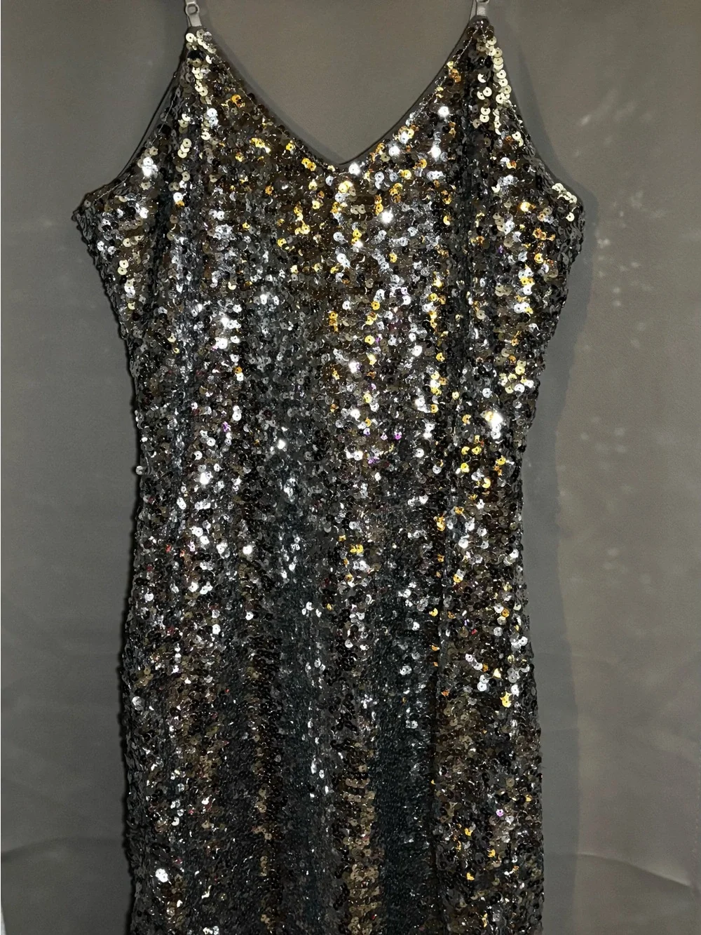 Silver Sequin Strapless Slip Dress